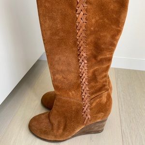 Lucky Brand Cognac Tall Suede Wedge Boots - Size 6